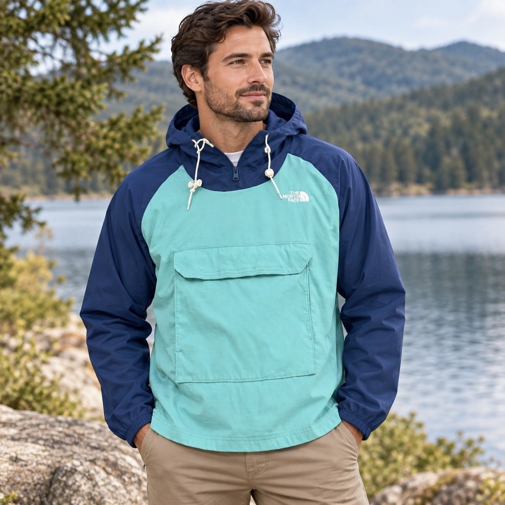 The North Face Fanorak v Anorak Mens L Blue Aqua Excellent Windbreaker